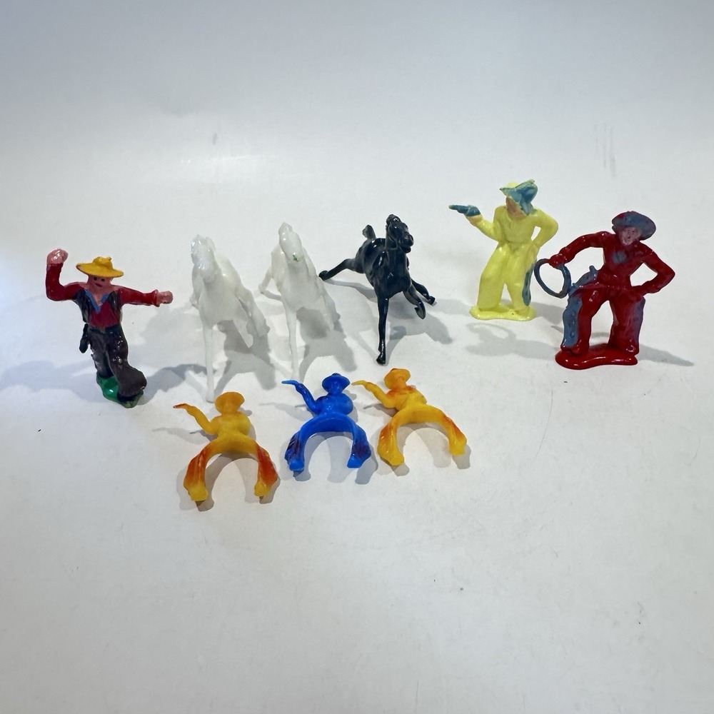 Vintage 60's Cowboys & Horses Hard Plastic Toys Made in Hong Kong Western 9pcs